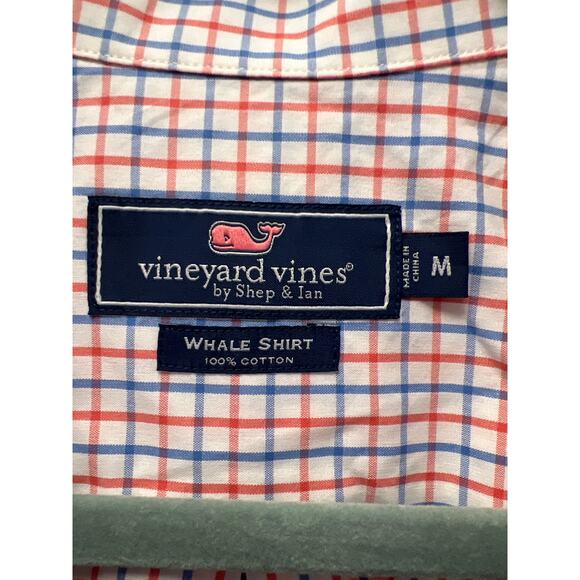 Vineyard Vines Men’s Whale Flannel Long Sleeve Button Down Shirt Size M Blue Red - Picture 2 of 4